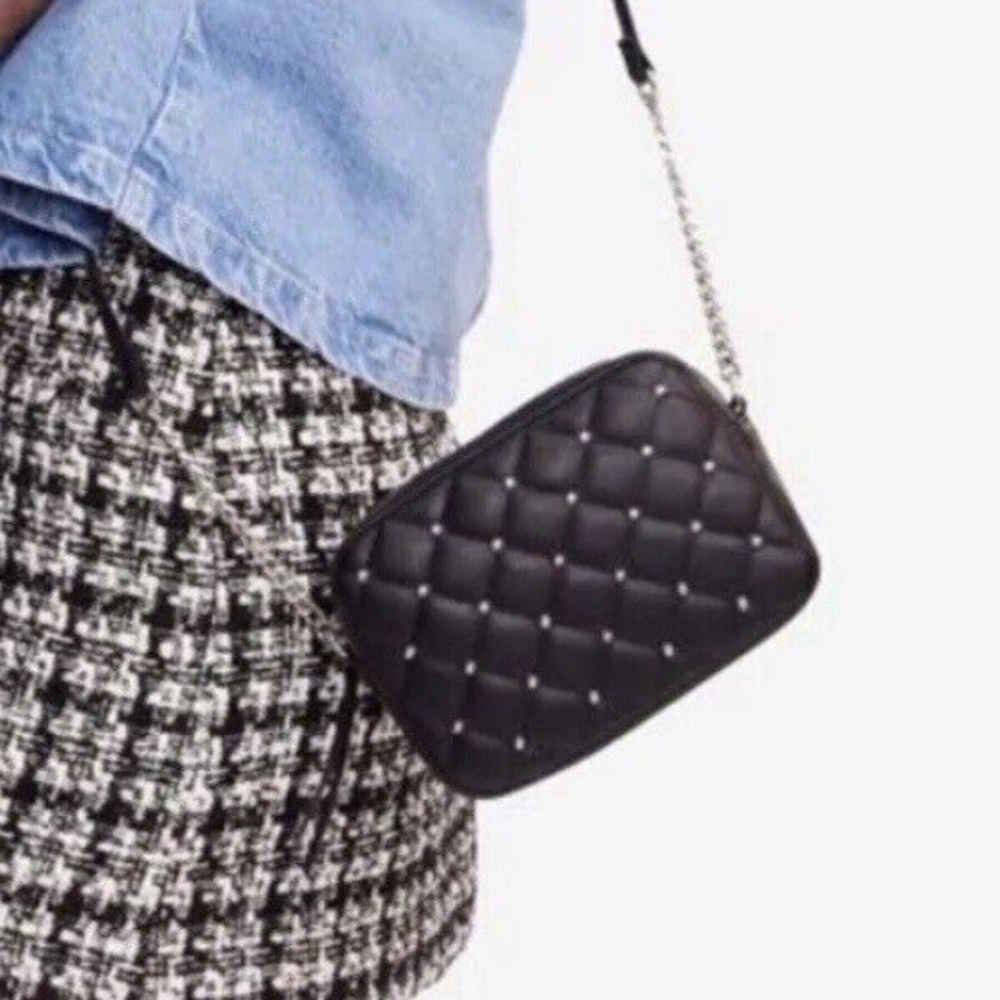 Rebecca Minkoff Quilted Crossbody Bag Diamond Pattern Black and Silver NWTS - Picture 3 of 9